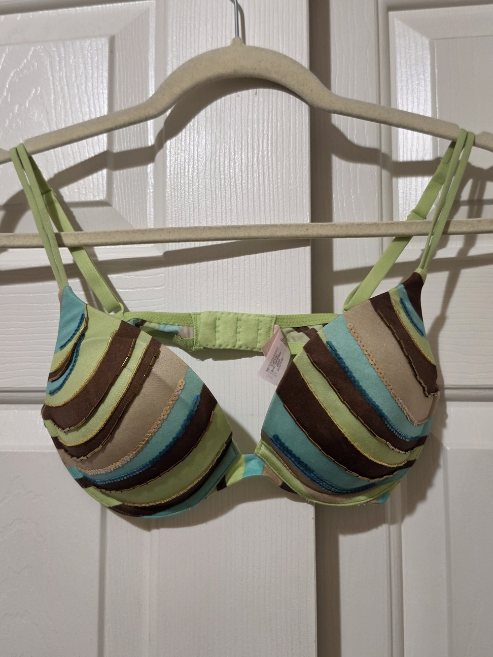 Y2K Victoria's Secret Push-Up Molded Cup Mint Green W/ Sequins & Beads Bra 34C